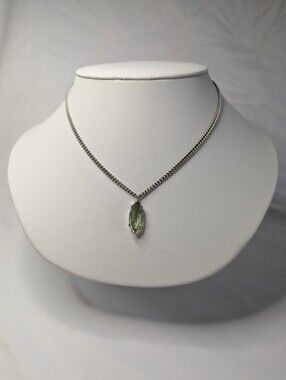 Stainless Steel Silver Chain Necklace with Green Marquise Crystal Pendant